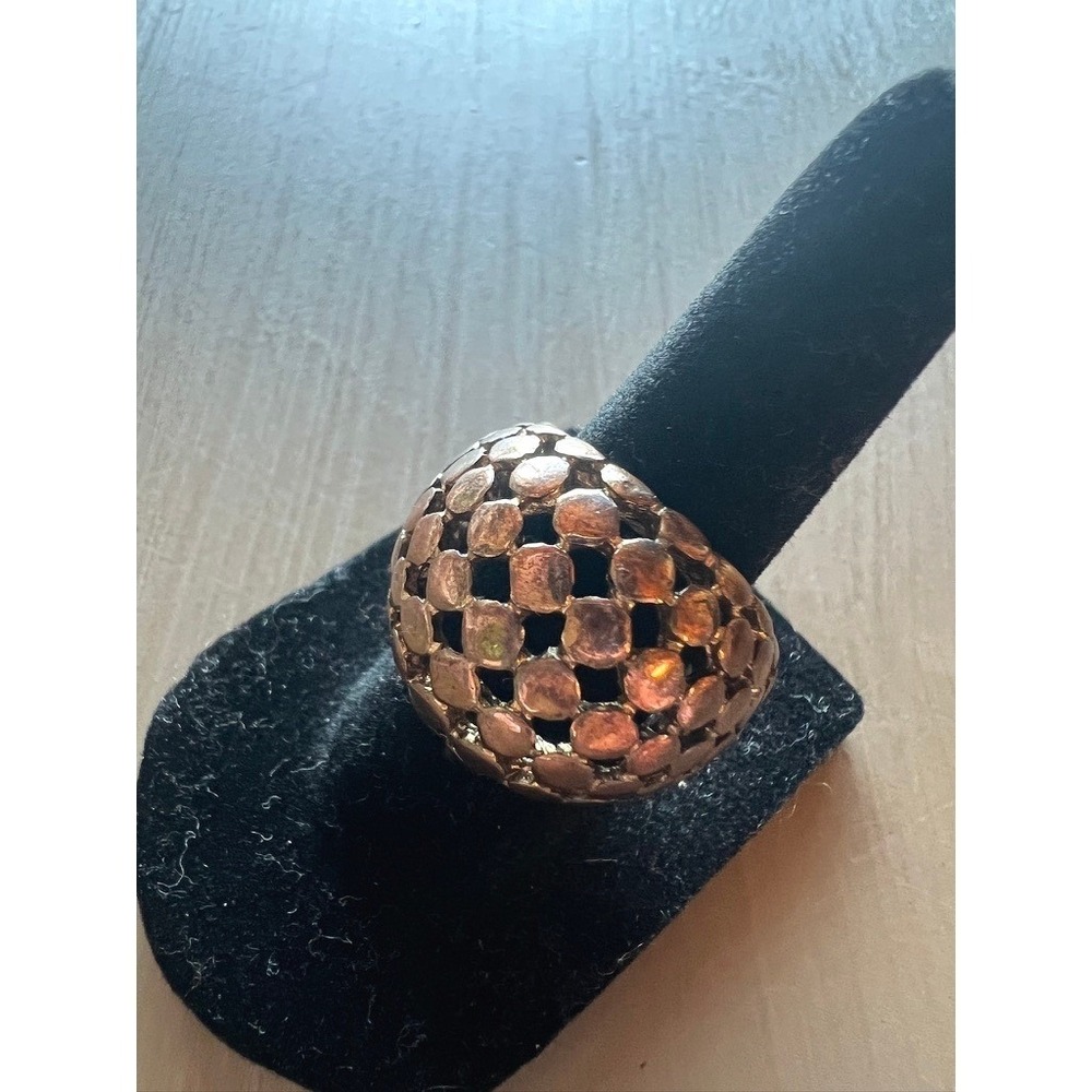 Dome Stretch Ring Copper Tone Lattice Statement Adjustable Metallic Industrial